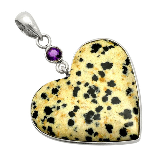 Heart - Natural Dalmatian & Amethyst Pendant P-1098 SDP150209
