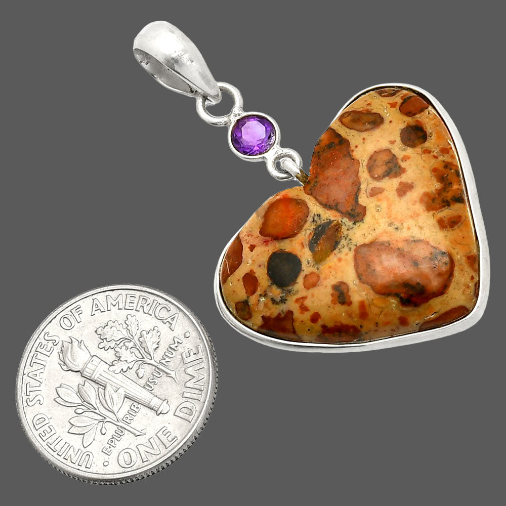 Heart - Leopardite Jasper & Amethyst Pendant P-1098 SDP150218