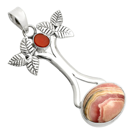 Rhodochrosite Argentina & Coral Rough Pendant P-1420 SDP150249