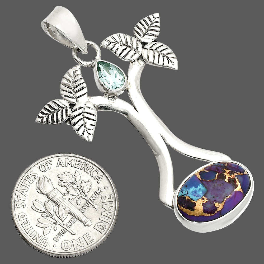 Kingman Purple Dahlia Turquoise & Sky Blue Topaz Pendant P-1420 SDP150251