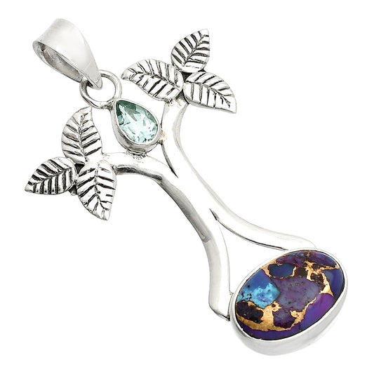 Kingman Purple Dahlia Turquoise & Sky Blue Topaz Pendant P-1420 SDP150251