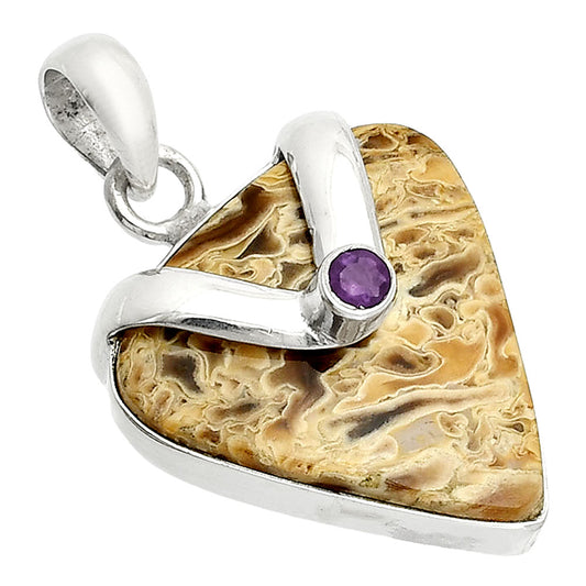 Palm Root Fossil Agate & Amethyst Pendant P-1735 SDP150743
