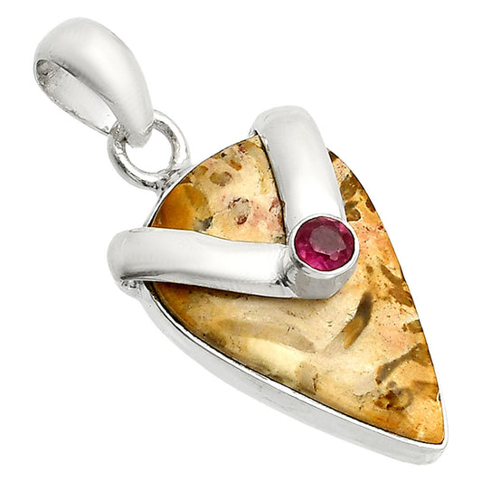 Palm Root Fossil Agate & Amethyst Pendant P-1735 SDP150744