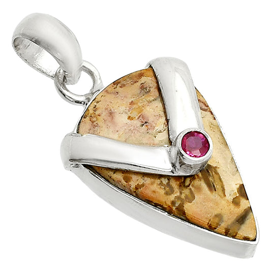 Natural Palm Root Fossil Agate & Ruby Pendant P-1735 SDP150756