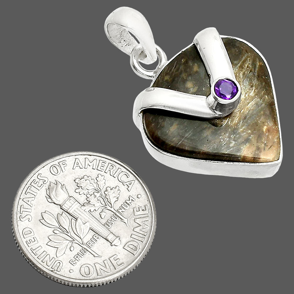 Palm Root Fossil Agate & Amethyst Pendant P-1735 SDP150768