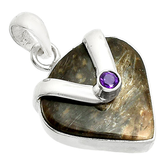 Palm Root Fossil Agate & Amethyst Pendant P-1735 SDP150768