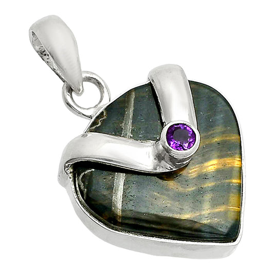 Natural Blue Tiger Eye & Amethyst Pendant P-1735 SDP150770