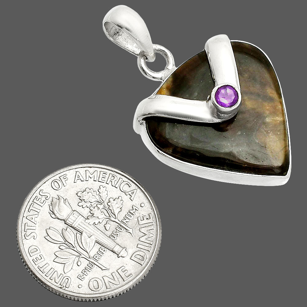 Palm Root Fossil Agate & Amethyst Pendant P-1735 SDP150824