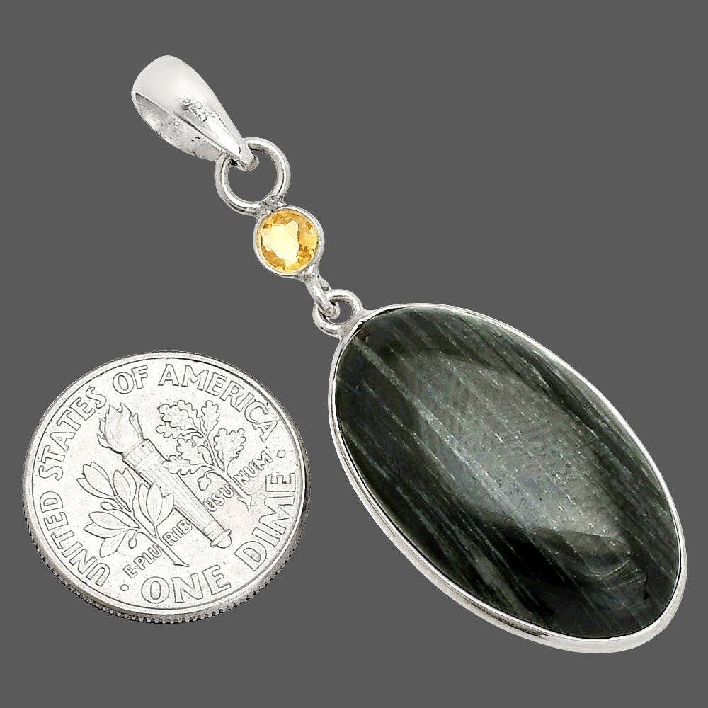 Silver Leaf Obsidian & Citrine Pendant P-1098 SDP150918