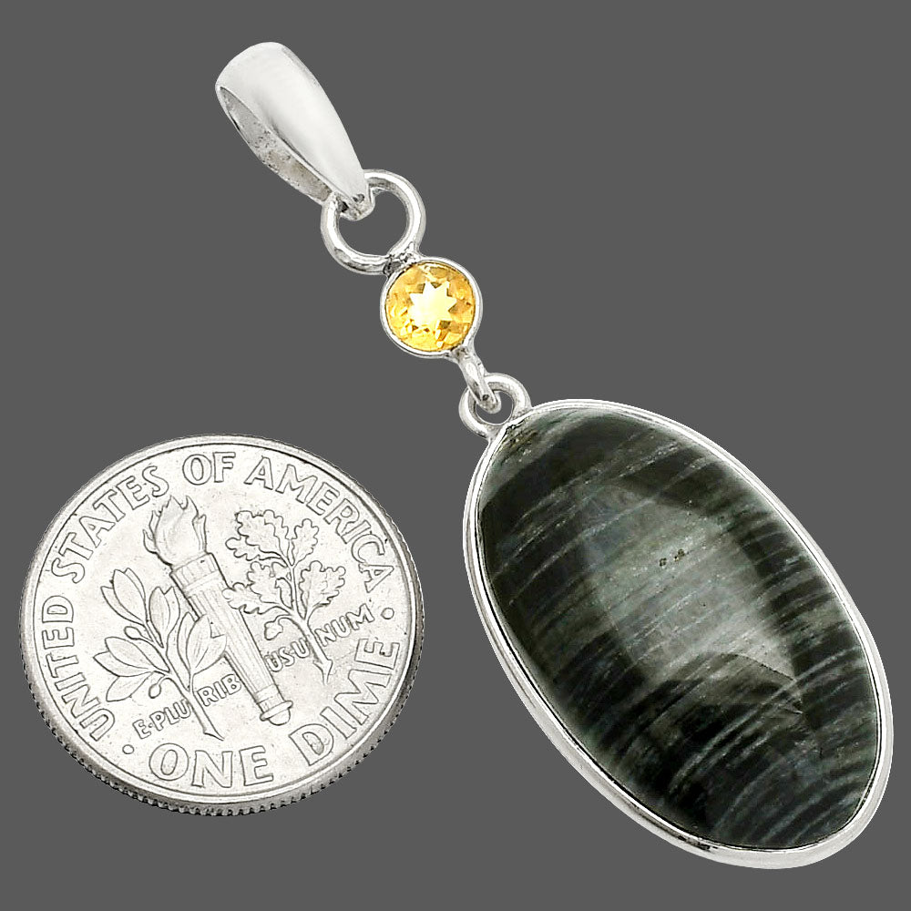 Silver Leaf Obsidian & Citrine Pendant P-1098 SDP150939