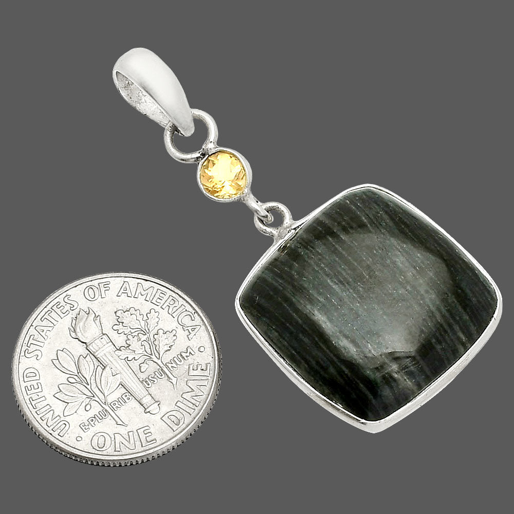 Silver Leaf Obsidian & Citrine Pendant P-1098 SDP150963