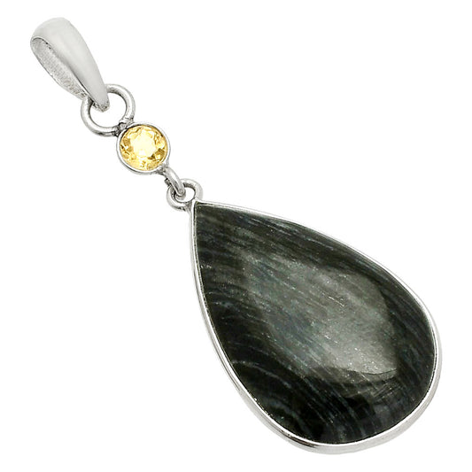 Silver Leaf Obsidian & Citrine Pendant P-1098 SDP150964
