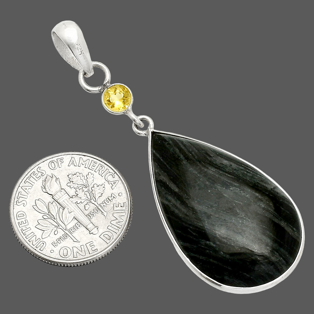 Silver Leaf Obsidian & Citrine Pendant P-1098 SDP150972