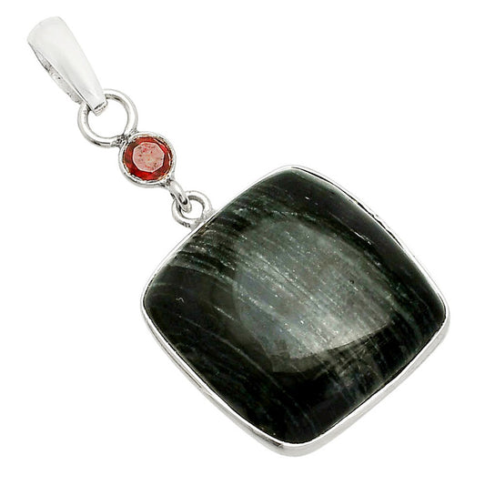 Natural Silver Leaf Obsidian & Garnet Pendant P-1098 SDP150983