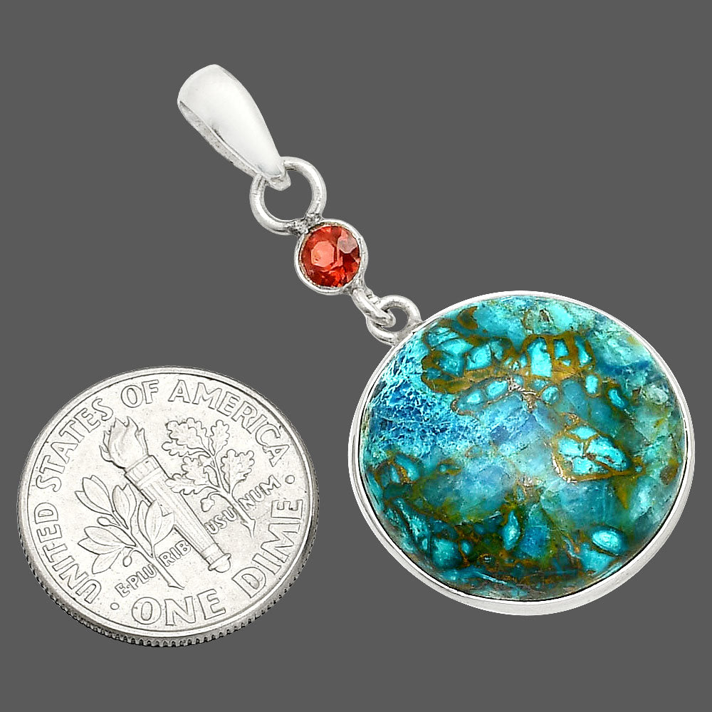 Natural Shattuckite - USA & Garnet Pendant P-1098 SDP150989