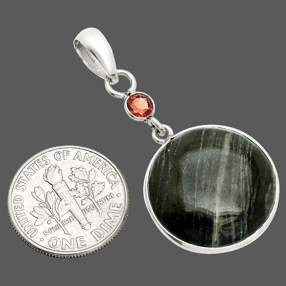 Natural Silver Leaf Obsidian & Garnet Pendant P-1098 SDP150991
