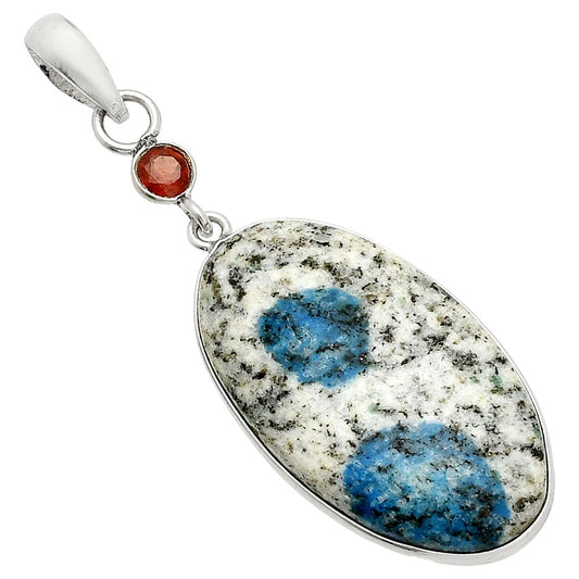 K2 Blue - Azurite In Quartz & Garnet Pendant P-1098 SDP150993
