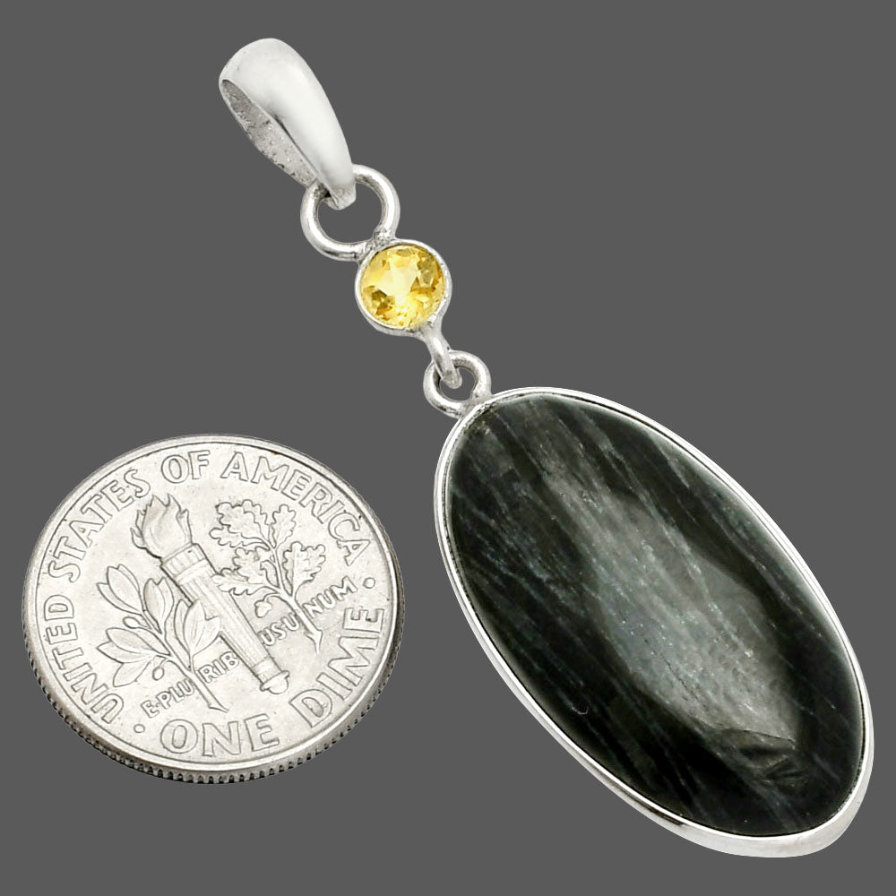 Silver Leaf Obsidian & Citrine Pendant P-1098 SDP151018