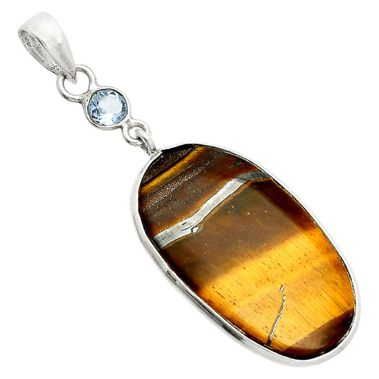 Tiger Eye - Africa & Sky Blue Topaz Pendant P-1098 SDP151026
