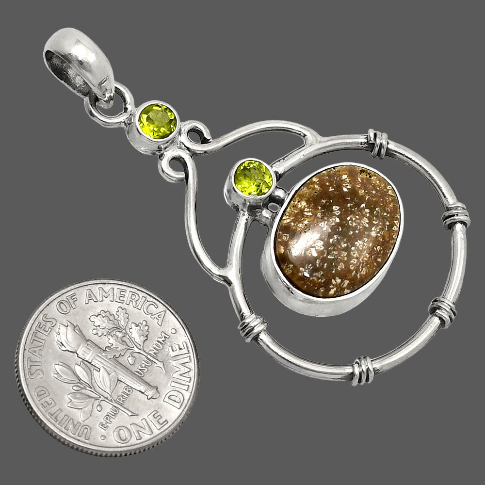 Natural Flower Fossil Coral & Peridot Pendant P-1075 SDP151184