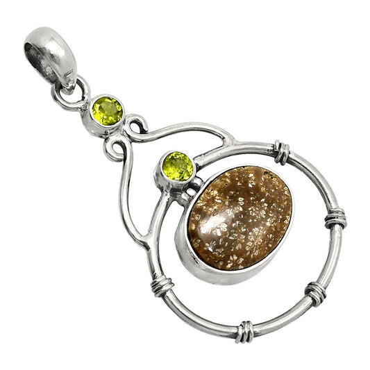 Natural Flower Fossil Coral & Peridot Pendant P-1075 SDP151184