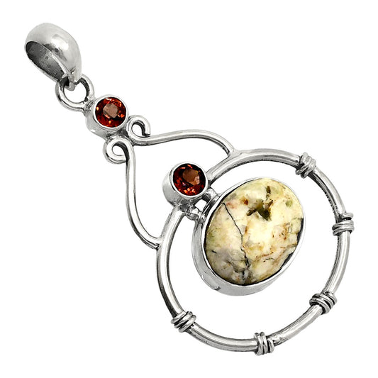 Authentic White Buffalo Turquoise Nevada & Garnet Pendant P-1075 SDP151196