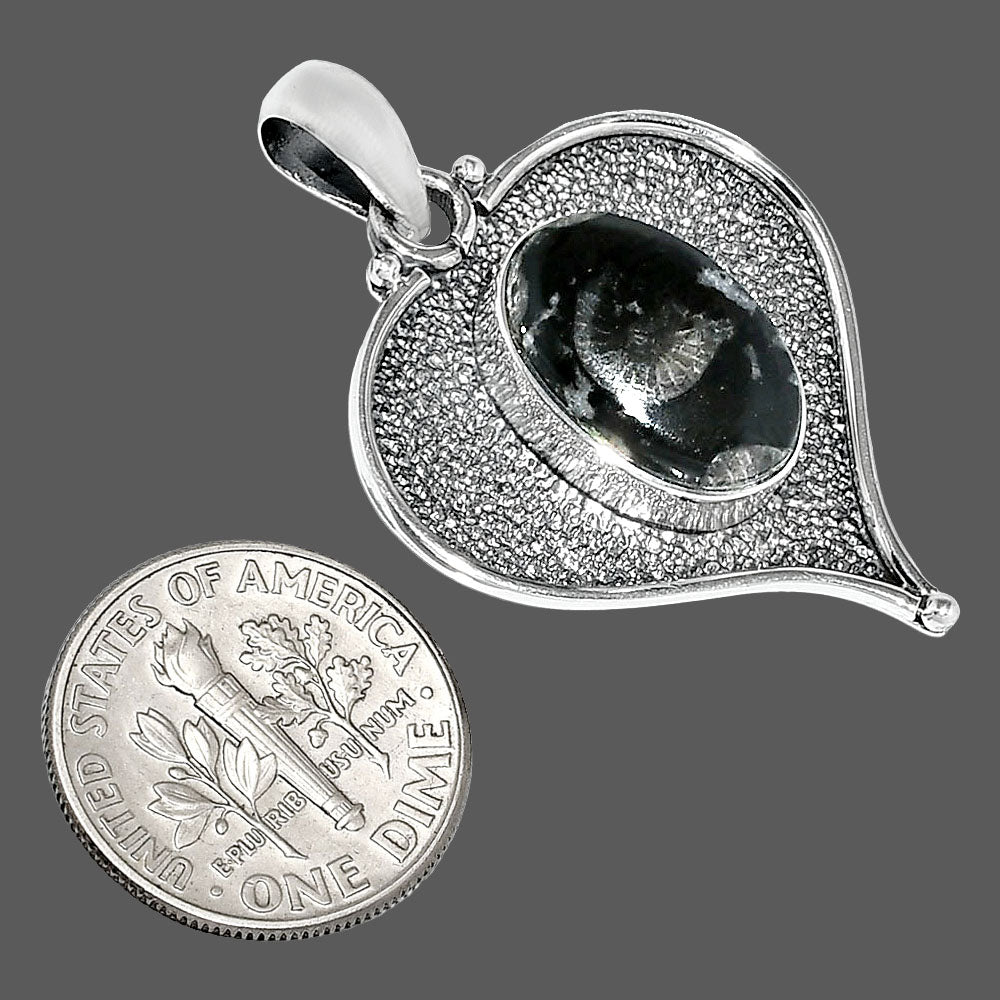 Heart - Black Flower Fossil Coral Pendant P-1503 SDP151271