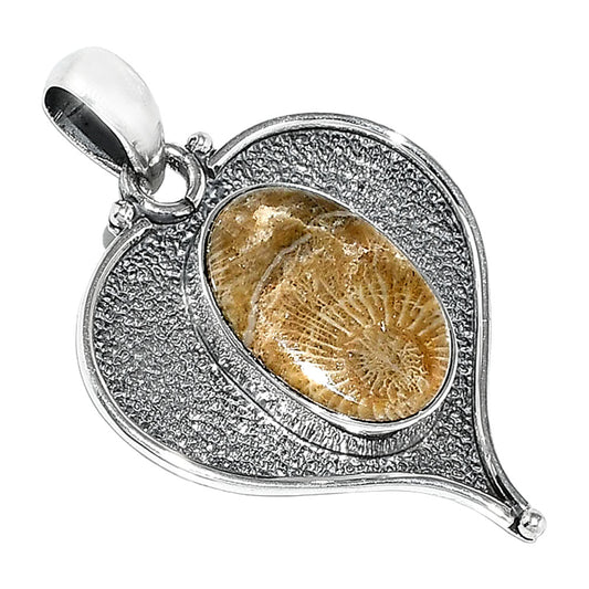 Heart - Natural Flower Fossil Coral Pendant P-1503 SDP151274