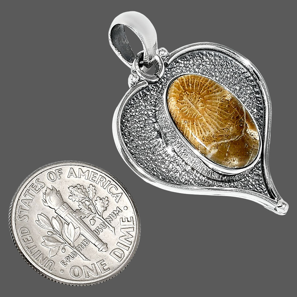 Heart - Natural Flower Fossil Coral Pendant P-1503 SDP151297