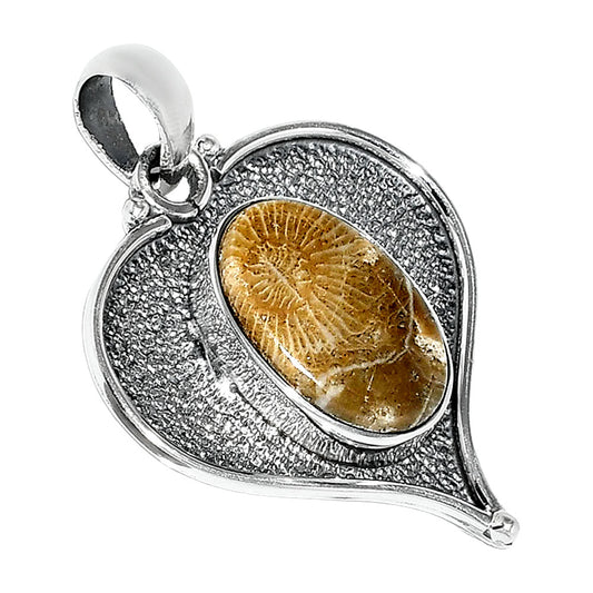Heart - Natural Flower Fossil Coral Pendant P-1503 SDP151297
