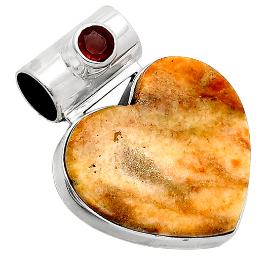 Heart - Natural Coral Jasper & Garnet Pendant P-1300 SDP151750