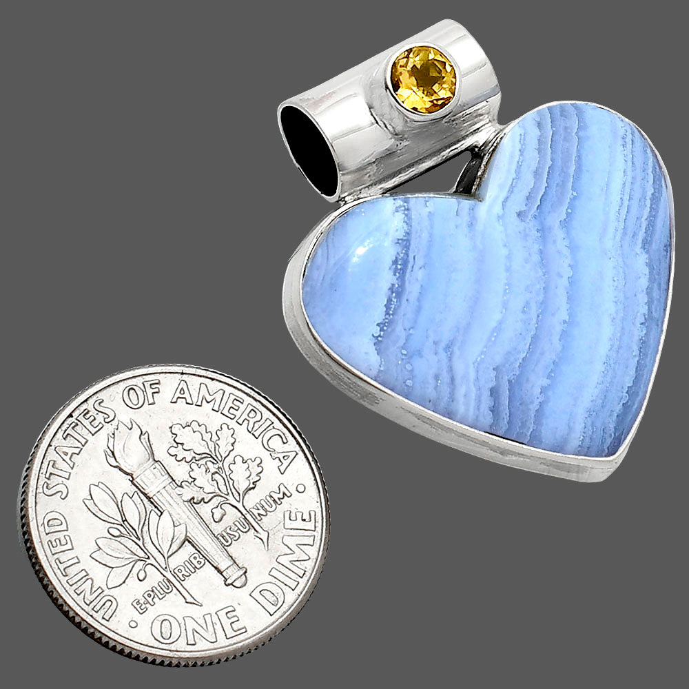 Heart - Blue Lace Agate & Citrine Pendant P-1300 SDP151773