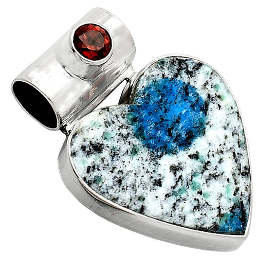 Heart - K2 Blue - Azurite In Quartz & Garnet Pendant P-1300 SDP151786