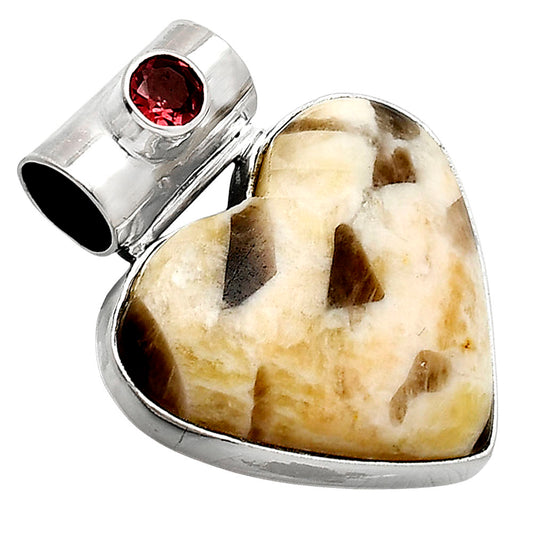 Heart - Yellow Septarian & Garnet Pendant P-1300 SDP151787