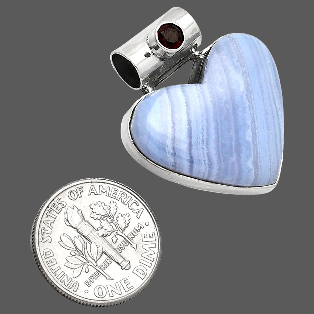 Heart - Blue Lace Agate & Garnet Pendant P-1300 SDP151832