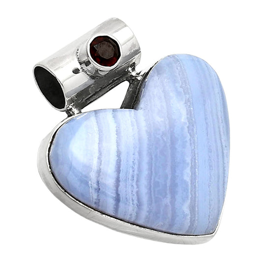Heart - Blue Lace Agate & Garnet Pendant P-1300 SDP151832