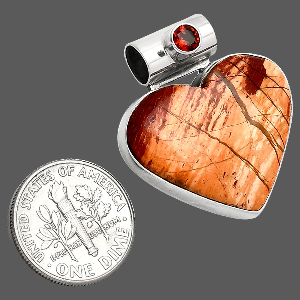 Heart - Snake Skin Jasper & Garnet Pendant P-1300 SDP151848