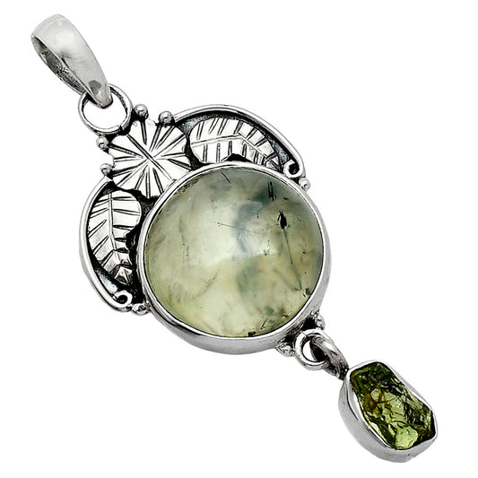Natural Prehnite & Peridot Rough Pendant P-1413 SDP152001