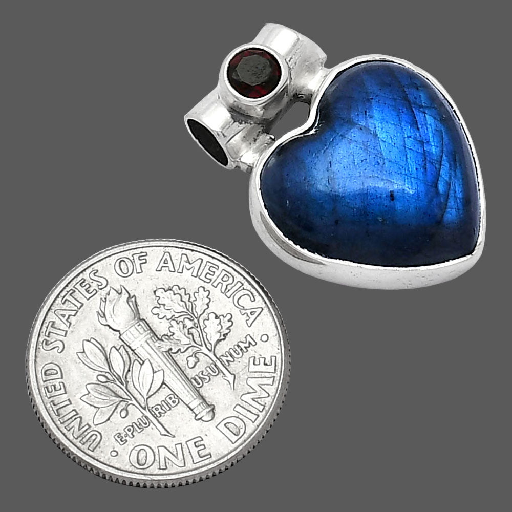 Heart Blue Fire Labradorite & Garnet Pendant P-1300 SDP152256