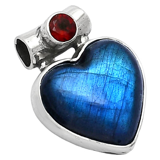 Heart Blue Fire Labradorite & Garnet Pendant P-1300 SDP152261