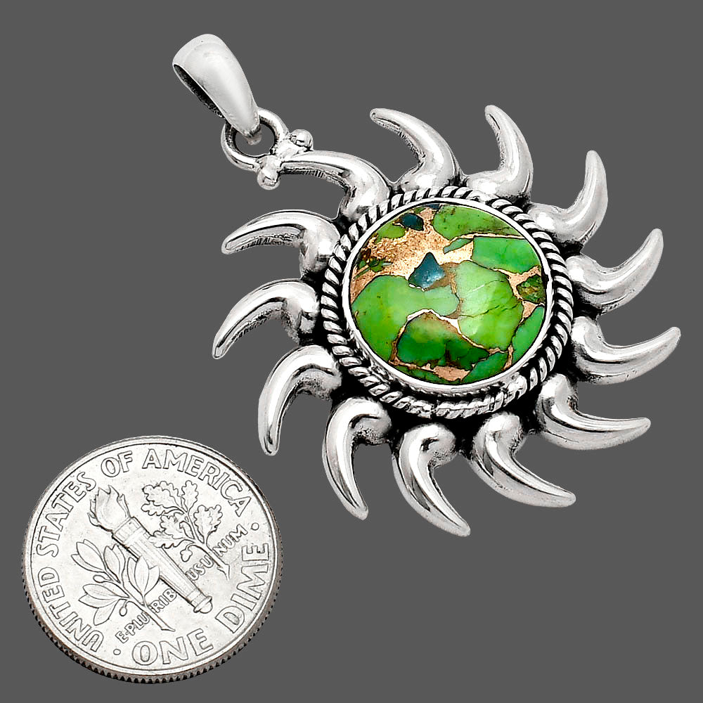 Sun - Natural Copper Green Turquoise Pendant P-1264 SDP152563