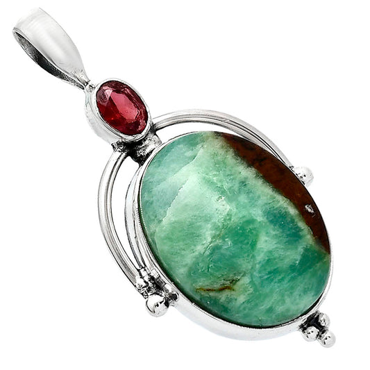 Boulder Chrysoprase & Garnet Pendant P-1175 SDP152626