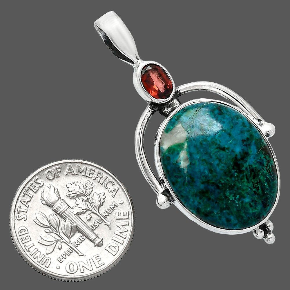 Natural Azurite Chrysocolla & Garnet Pendant P-1175 SDP152637