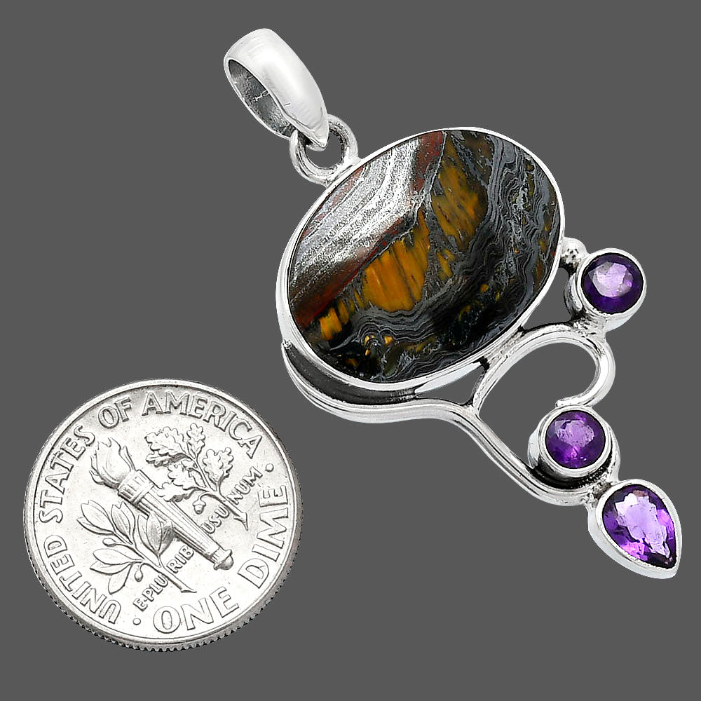 Natural Iron Tiger Eye & Amethyst Pendant P-1293 SDP152658
