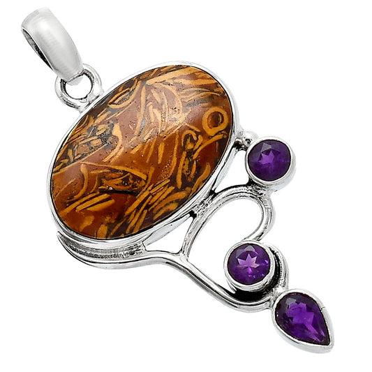 Coquina Fossil Jasper & Amethyst Pendant P-1293 SDP152678
