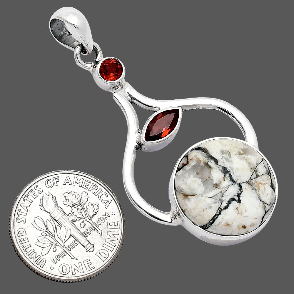 Authentic White Buffalo Turquoise & Garnet Pendant P-1187 SDP152702