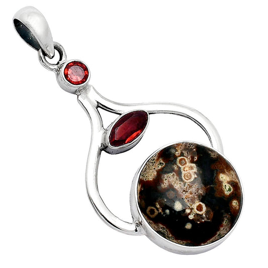 Natural Viper Skin Jasper & Garnet Pendant P-1187 SDP152723