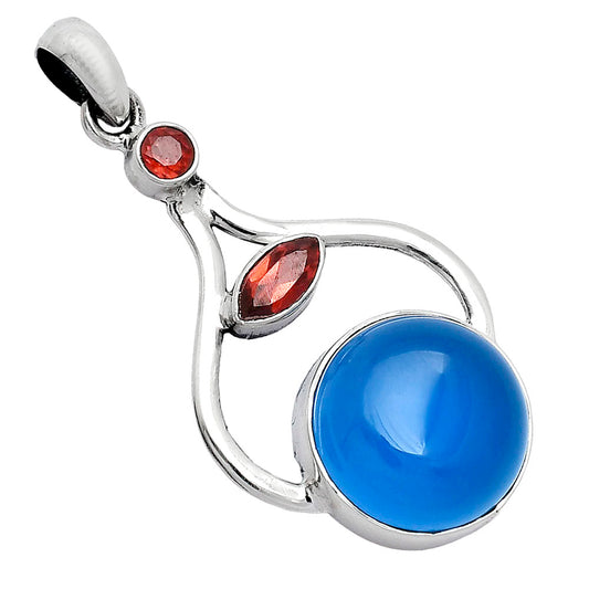 Natural Blue Chalcedony & Garnet Pendant P-1187 SDP152724