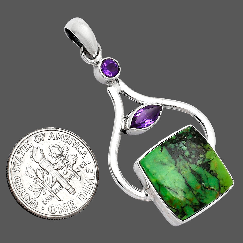 Green Matrix Turquoise & Amethyst Pendant P-1187 SDP152730