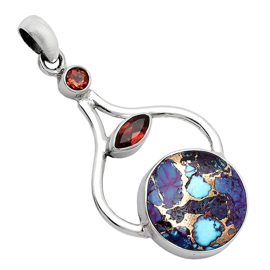 Kingman Purple Dahlia Turquoise & Garnet Pendant P-1187 SDP152732
